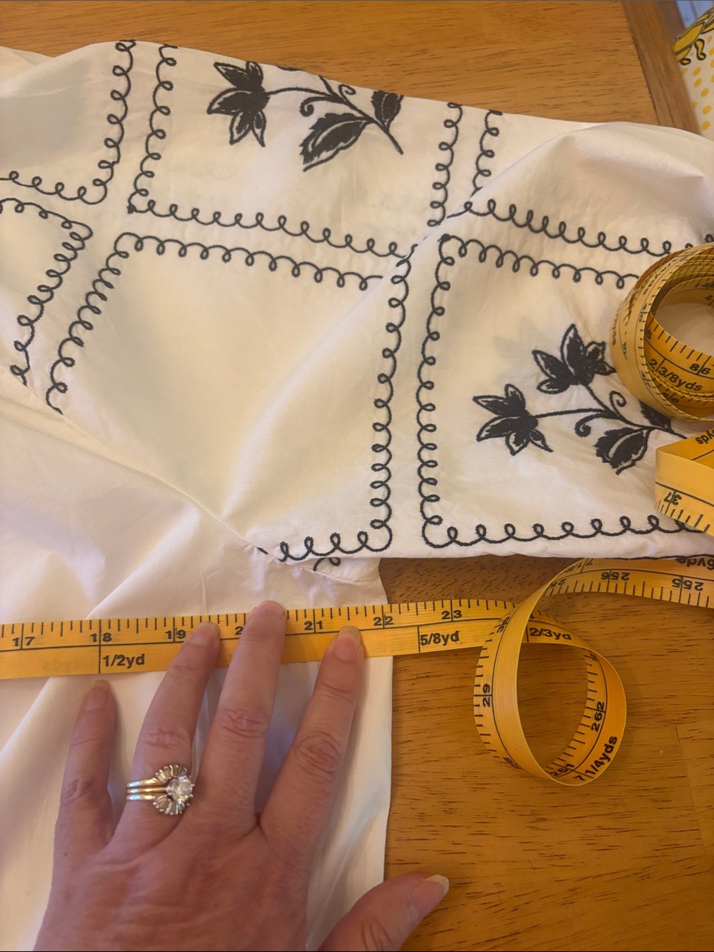 LOFT Cream Blouse with Navy Embroidered Sleeves - Picture 11 of 14